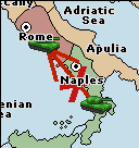 An army in Naples attempts to move to Rome, but has no support, so the defending army is not dislodged